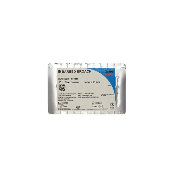 Dentsply Barbed Broaches 10/pk 21mm Coarse 689555 Dens 'N Dente